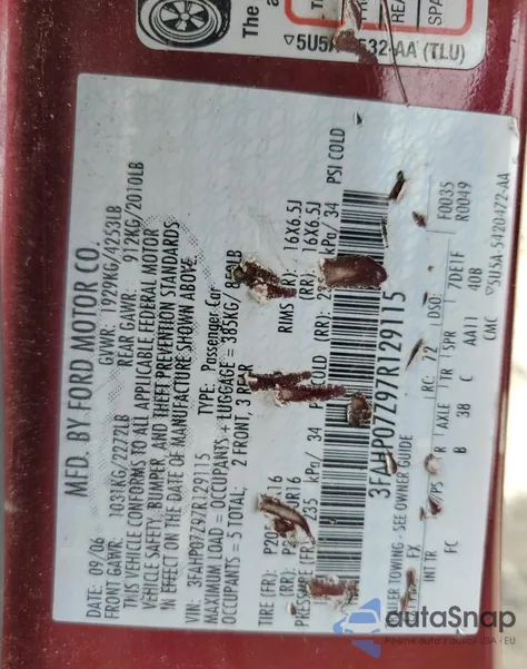 2007 Ford Fusion Se z USA, uszkodzony, nr VIN 3FAHP07Z97R129115